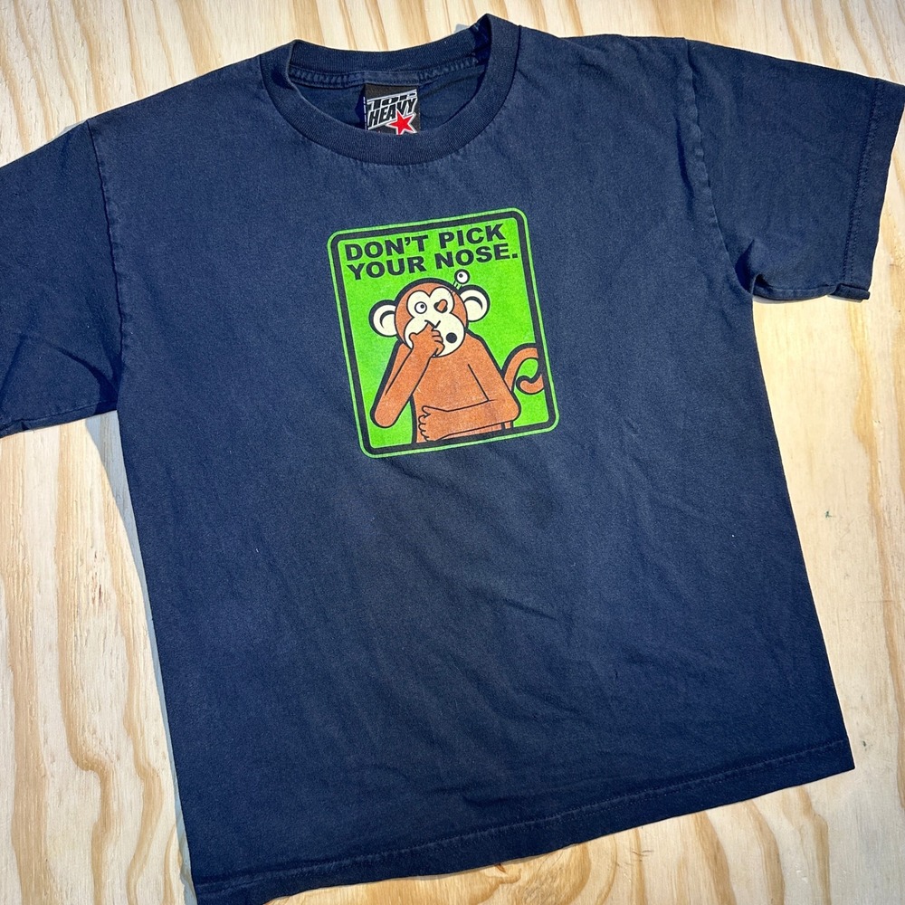 Top Heavy Men's Don't Pick Your Nose Monkey Blue 2004 Vintage Graphic Tee Size L